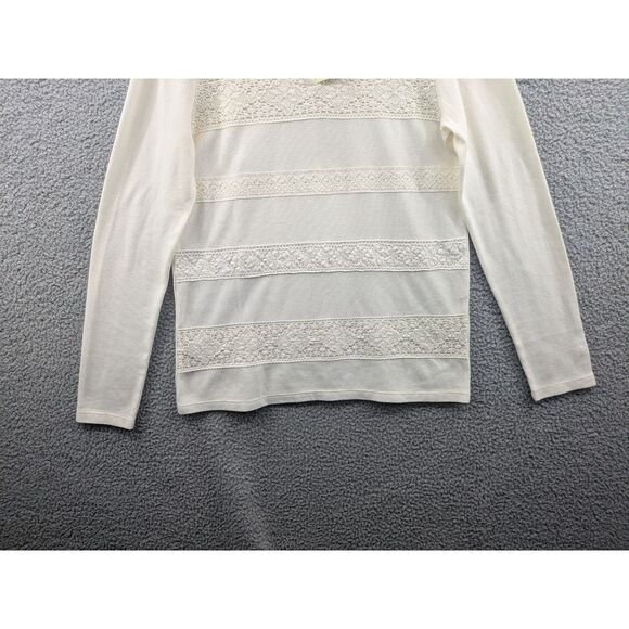 NWT Lucky Brand Women's size Large Long Sleeve Cream Top Lace Stripes - Picture 5 of 10